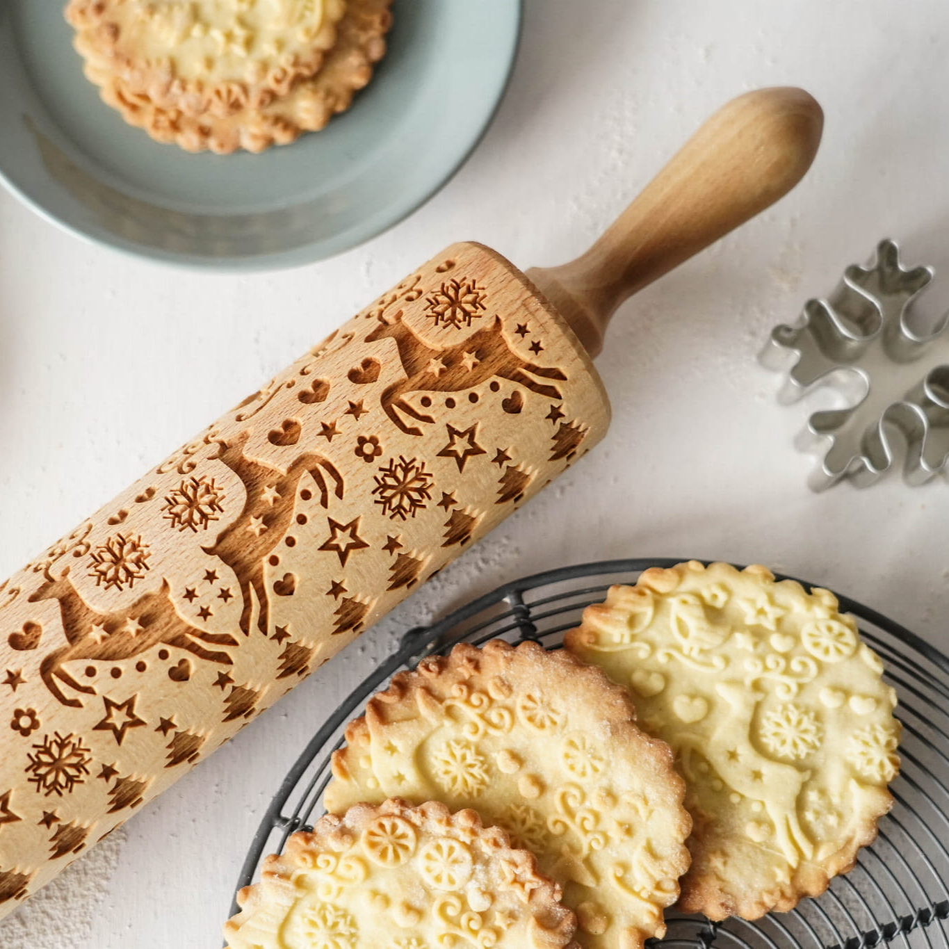 Embossed Cookie Rolling Pin with Amazing Designs